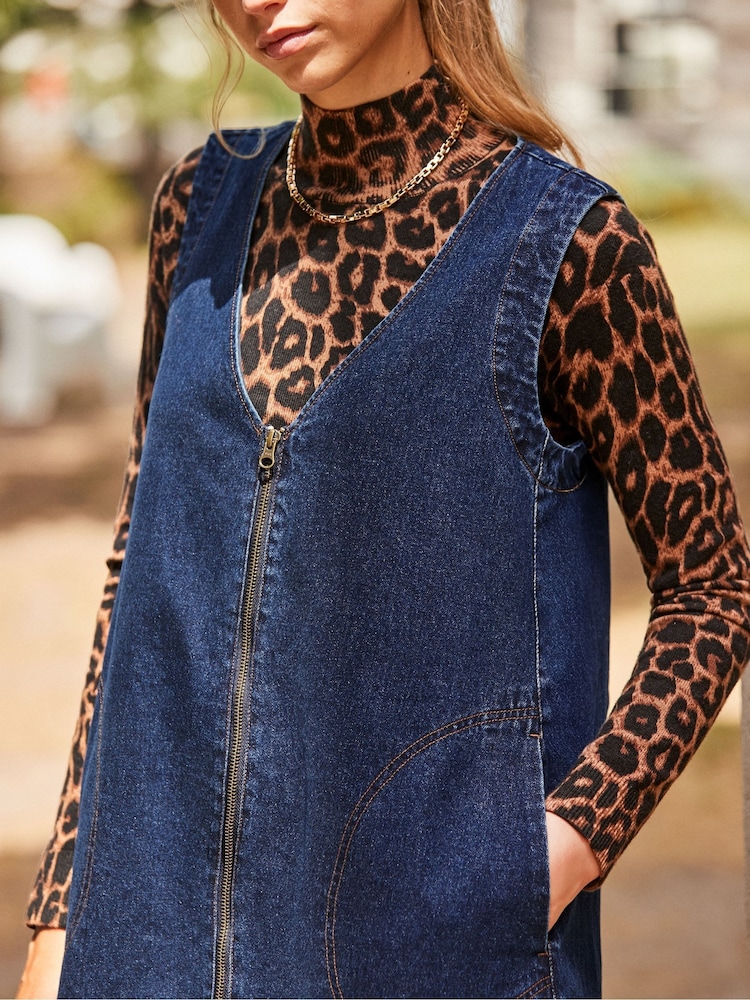 Ro&Zo Blue Denim Zip Front Mini Dress - Image 2 of 5