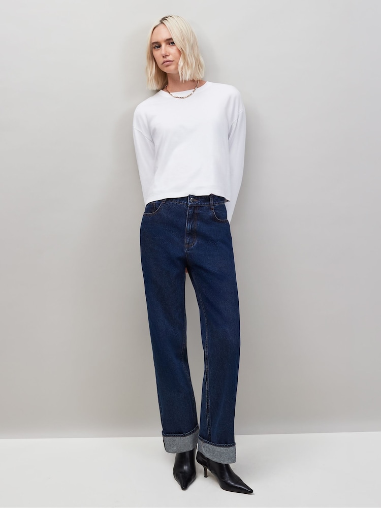 Ro&Zo Blue Denim Turn Up Hem Jeans - Image 1 of 5
