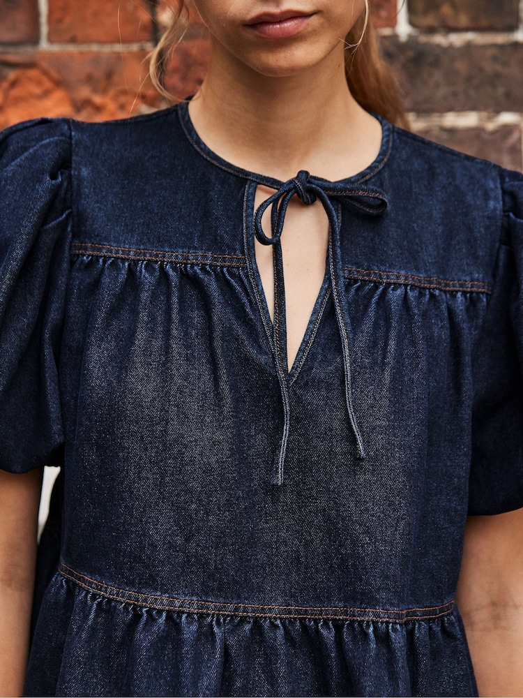 Ro&Zo Blue Denim Puff Sleeve Top - Image 2 of 5