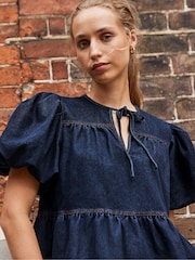 Ro&Zo Blue Denim Puff Sleeve Top - Image 3 of 5