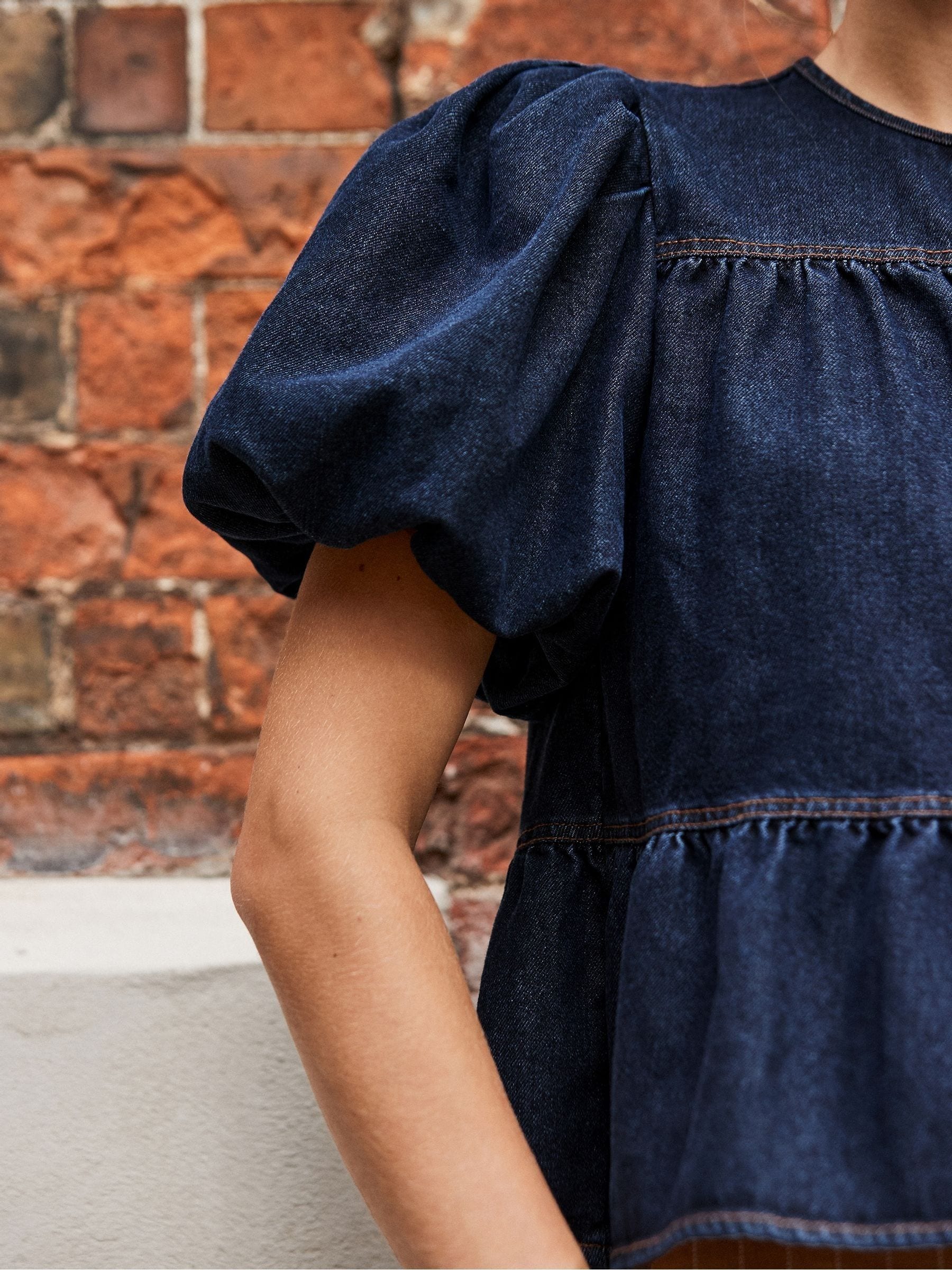 Buy Ro&Zo Blue Denim Puff Sleeve Top from Next Romania