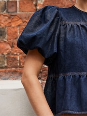 Ro&Zo Blue Denim Puff Sleeve Top - Image 4 of 5