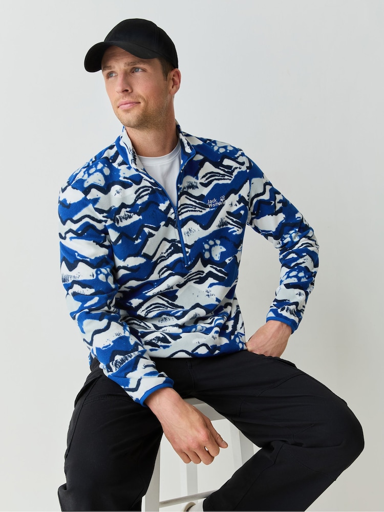 Jack Wolfskin Blue Paw Era 100 Print Half Zip Fleeces - Image 1 of 8 Jack Wolfskin Blue Paw Era 100 Print Half Zip Fleeces - Image 1 of 8