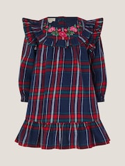 Monsoon Blue Baby Embroidered Frill Tartan Dress - Image 2 of 4