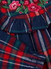 Monsoon Blue Baby Embroidered Frill Tartan Dress - Image 4 of 4