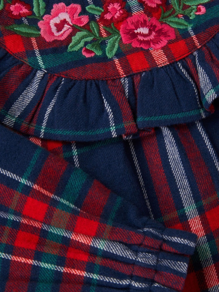 Monsoon Blue Baby Embroidered Frill Tartan Dress - Image 4 of 4