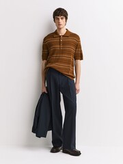 NN.07 Brown Alfie Striped Wool Blend Polo Shirt - Image 3 of 7