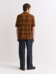 NN.07 Brown Alfie Striped Wool Blend Polo Shirt - Image 4 of 7