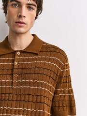 NN.07 Brown Alfie Striped Wool Blend Polo Shirt - Image 5 of 7