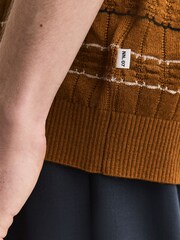 NN.07 Brown Alfie Striped Wool Blend Polo Shirt - Image 6 of 7