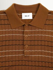 NN.07 Brown Alfie Striped Wool Blend Polo Shirt - Image 7 of 7
