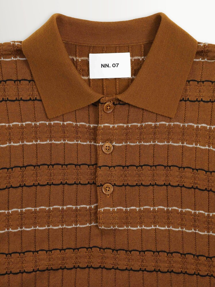 NN.07 Brown Alfie Striped Wool Blend Polo Shirt - Image 7 of 7