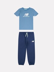 New Balance Blue Contrast Panel T-Shirt & FT Joggers Set - Image 1 of 5