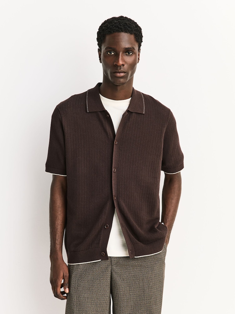 NN.07 Brown Nalo Textured Knit Shirt - Image 1 of 5