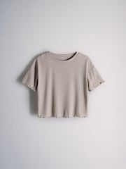 Marrón/Crema - The Set 4 Pack Chaleco de canalé, pantalones cortos, camiseta y Leggings acampanados Pijamas Set - Imagen 2 de 6