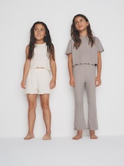 Marrón/Crema - The Set 4 Pack Chaleco de canalé, pantalones cortos, camiseta y Leggings acampanados Pijamas Set - Imagen 6 de 6