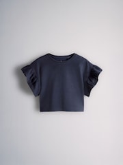 The Set 4 Pack Frill Sleeve Cotton T-Shirts Navy Blue/Ecru/Stripe - Image 2 of 6