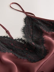 Chocolate Brown Strappy Satin Cami Midi Dress With Lace Trim - Image 9 of 10