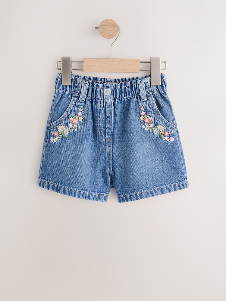 Next：日本 ミッドブルー デニム 刺繍入り フラワー - プルオン デニム 