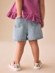 Mid Denim Crochet Flower Pull On Denim Shorts (3mths-10yrs) - Image 3 of 9