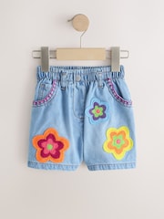 Mid Denim Crochet Flower Pull On Denim Shorts (3mths-10yrs) - Image 5 of 9
