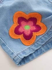 Mid Denim Crochet Flower Pull On Denim Shorts (3mths-10yrs) - Image 8 of 9