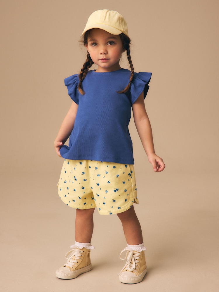 Yellow/Blue Ditsy Floral - Pantaloni scurți cu elastic în talie (3mths-7yrs) - Imaginea 2 din 8