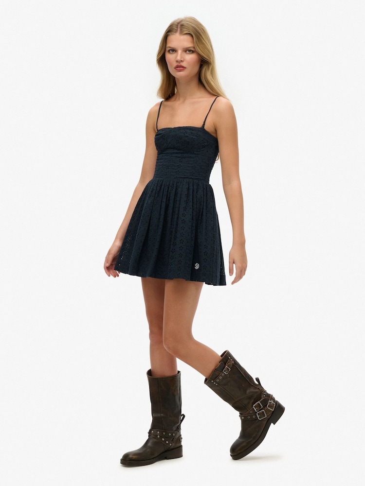 Superdry Navy Broderie Cami Mini Dress - Image 1 of 5