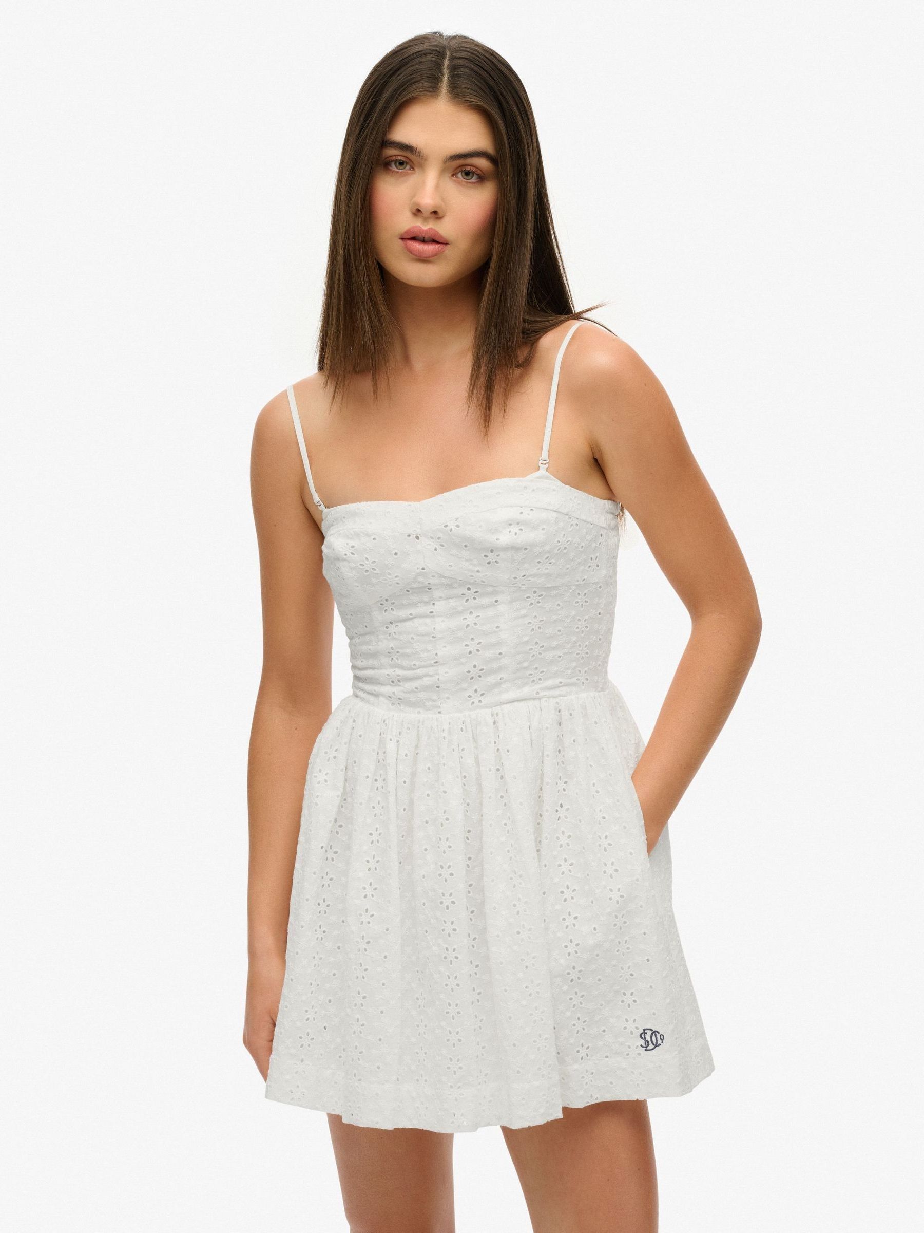 Superdry Women's White Broderie Cami Mini Dress - Image 1