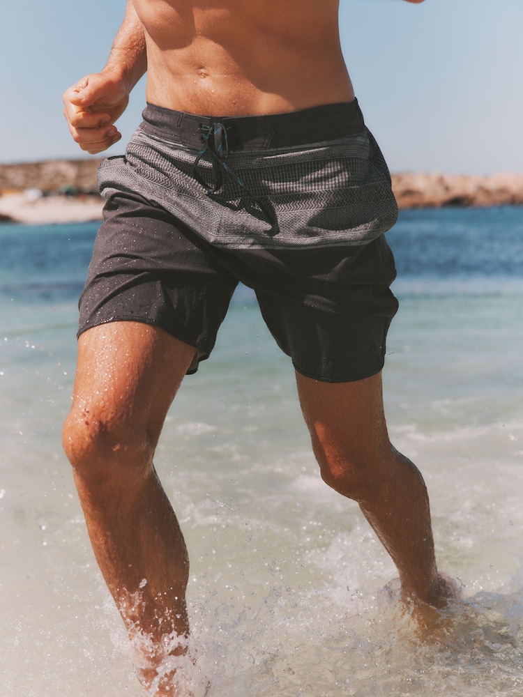 FatFace Charcoal Grey Placement Stripe Board Short - Image 1 of 5