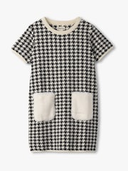 Hatley Houndstooth Sweater Black Dress with Faux Fur Pockets - Image 1 of 2