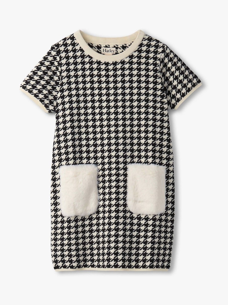 Hatley Houndstooth Sweater Black Dress with Faux Fur Pockets - Image 1 of 2