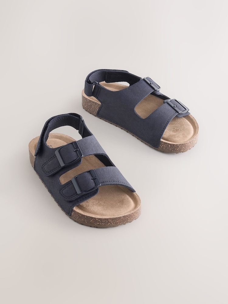 Navy Standard Fit (F) Double Buckle Cushioned Footbed Sandals - Image 1 of 6