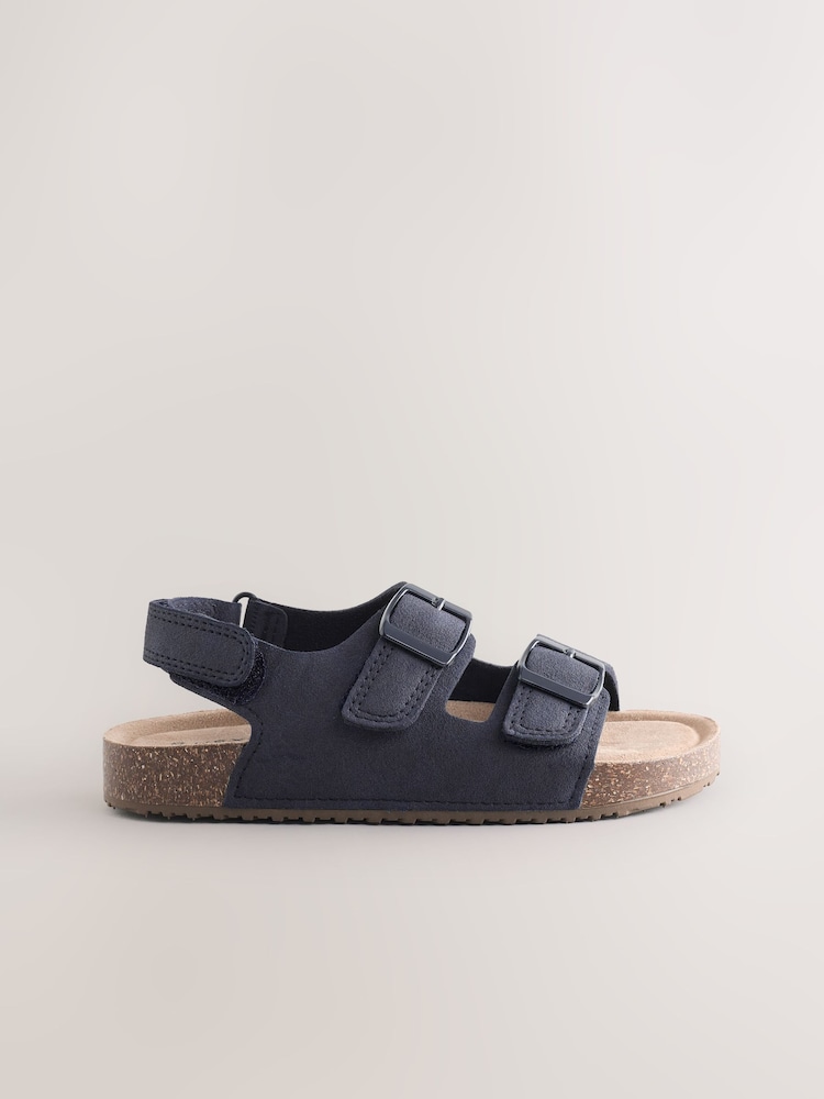 Navy Standard Fit (F) Double Buckle Cushioned Footbed Sandals - Image 2 of 6