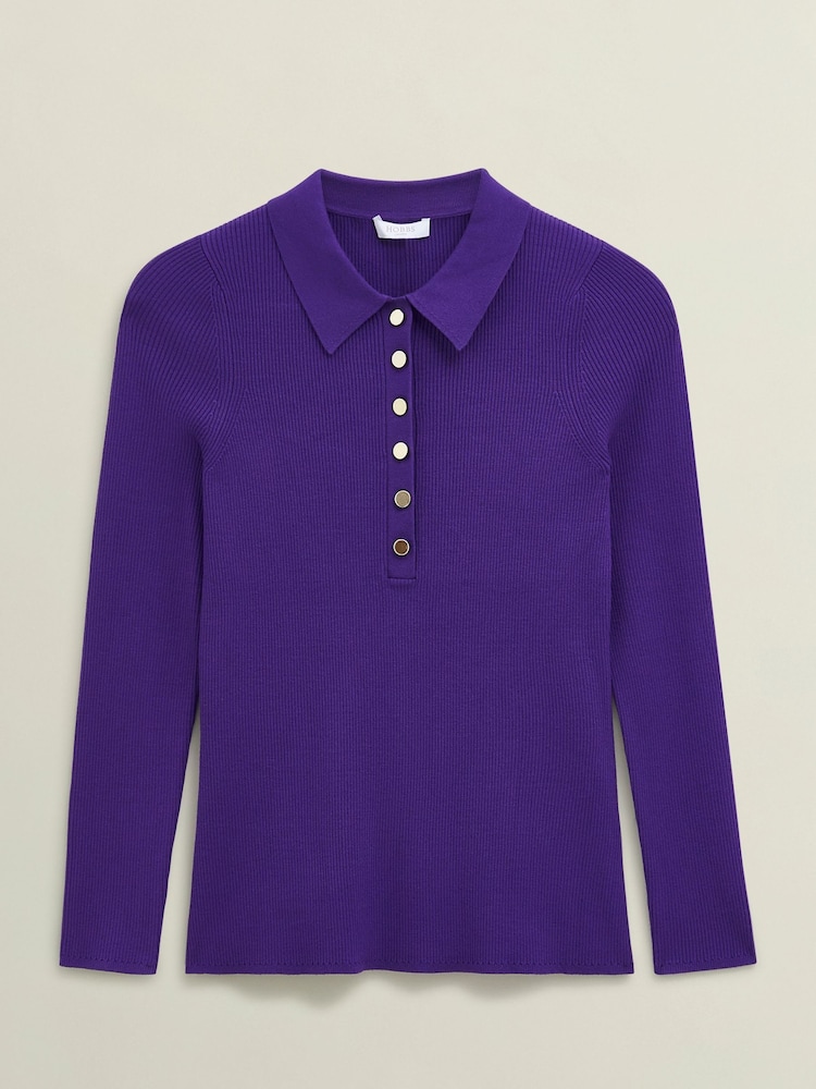 Hobbs Purple Fara Knitted Shirt - Image 4 of 4