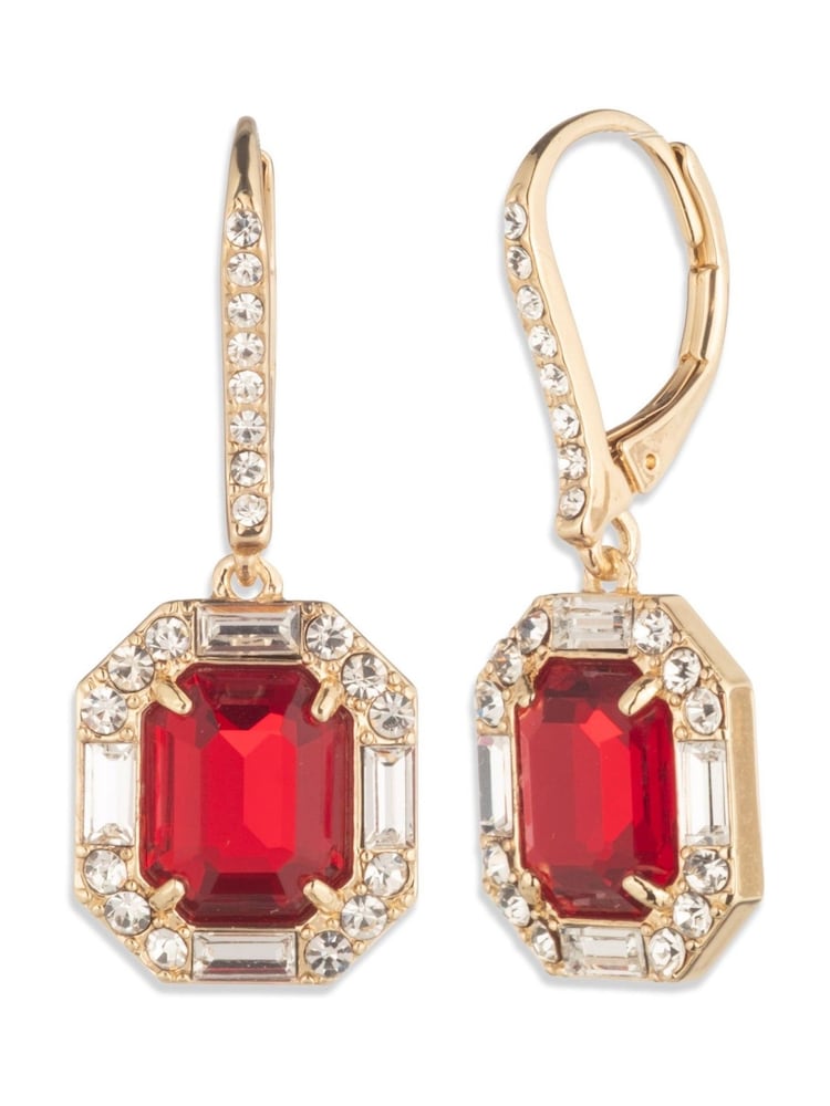 Lauren Ralph Lauren Gold Tone Siam Red Stone Crystal Drop Earrings - Image 1 of 3 Lauren Ralph Lauren Gold Tone Siam Red Stone Crystal Drop Earrings - Image 1 of 3
