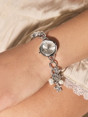 Silver Tone Pearl Effect Charm Bracelet Watch - Image 1 of 6