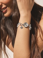 Silver Tone Pearl Effect Charm Bracelet Watch - Image 3 of 6