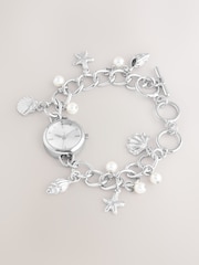 Silver Tone Pearl Effect Charm Bracelet Watch - Image 4 of 6