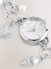 Silver Tone Pearl Effect Charm Bracelet Watch - Image 6 of 6