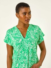 Roman Green Printed V-Neck Stretch Blouse - Image 1 of 5