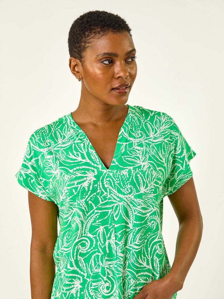 Roman Green Printed V-Neck Stretch Blouse - Image 1 of 5 Roman Green Printed V-Neck Stretch Blouse - Image 1 of 5