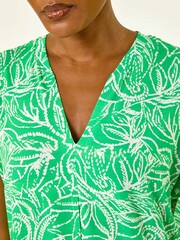 Roman Green Printed V-Neck Stretch Blouse - Image 5 of 5