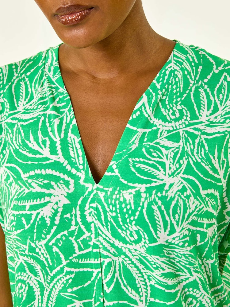 Roman Green Printed V-Neck Stretch Blouse - Image 5 of 5 Roman Green Printed V-Neck Stretch Blouse - Image 5 of 5