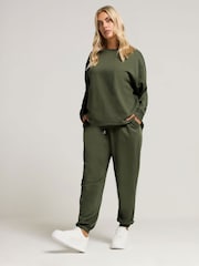 Yours Curve Green Sweat Top & Cuffed Joggers Set - Image 1 of 6