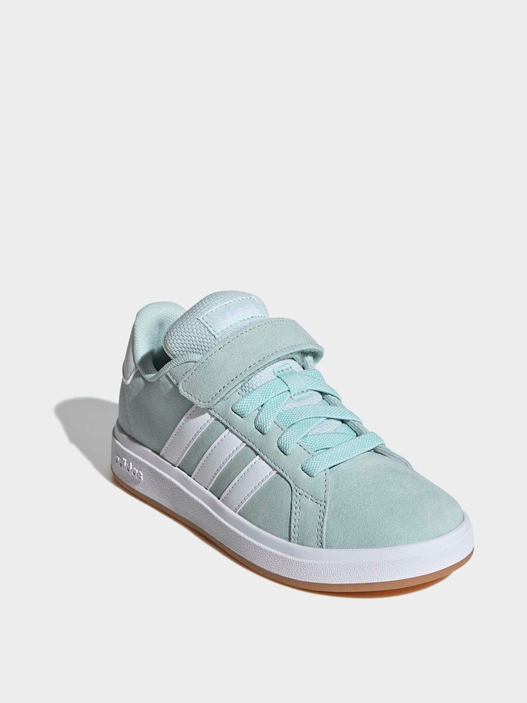 adidas Light Blue Grand Court 00s Suede Elastic Lace Kids Trainers - Image 2 of 8 adidas Light Blue Grand Court 00s Suede Elastic Lace Kids Trainers - Image 2 of 8