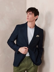 Navy Blue Slim Fit N. Premium Textured Blazer With TENCEL™ Lyocell and Linen - Image 1 of 7