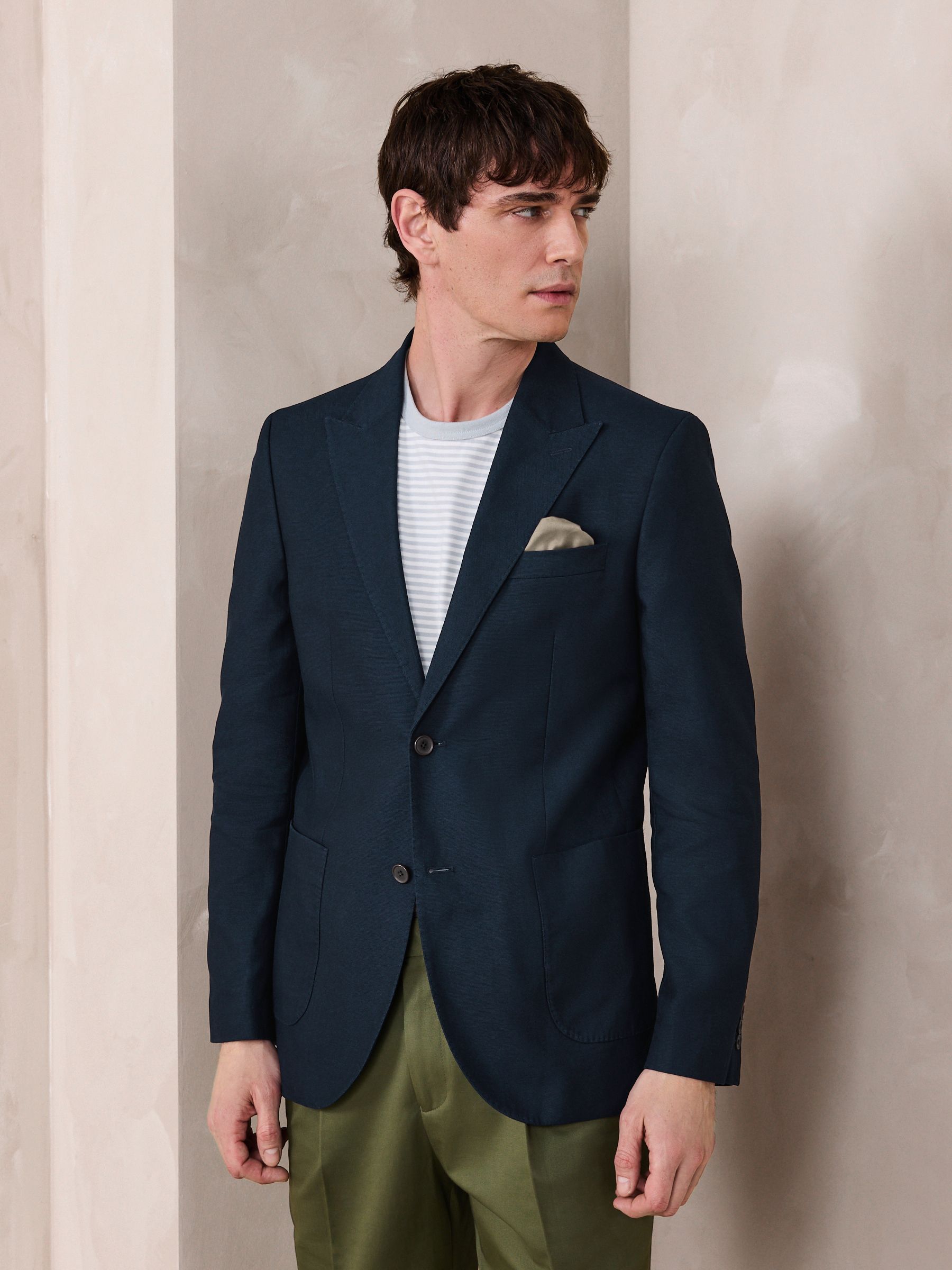 Buy Navy Blue Slim Fit N. Premium Textured Blazer With TENCEL