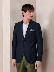 Navy Blue Slim Fit N. Premium Textured Blazer With TENCEL™ Lyocell and Linen - Image 3 of 7