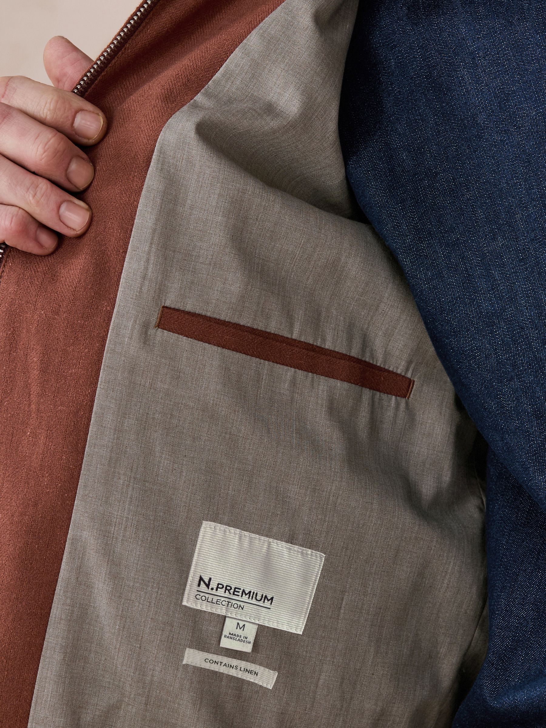 Buy Rust Brown N. Premium Linen Blend Herringbone Jacket from the